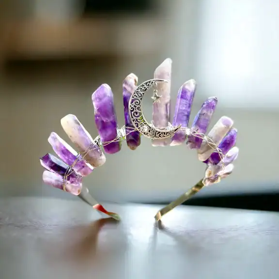 Amethyst Crystal Crown - Mystix Gemstones display picture 3