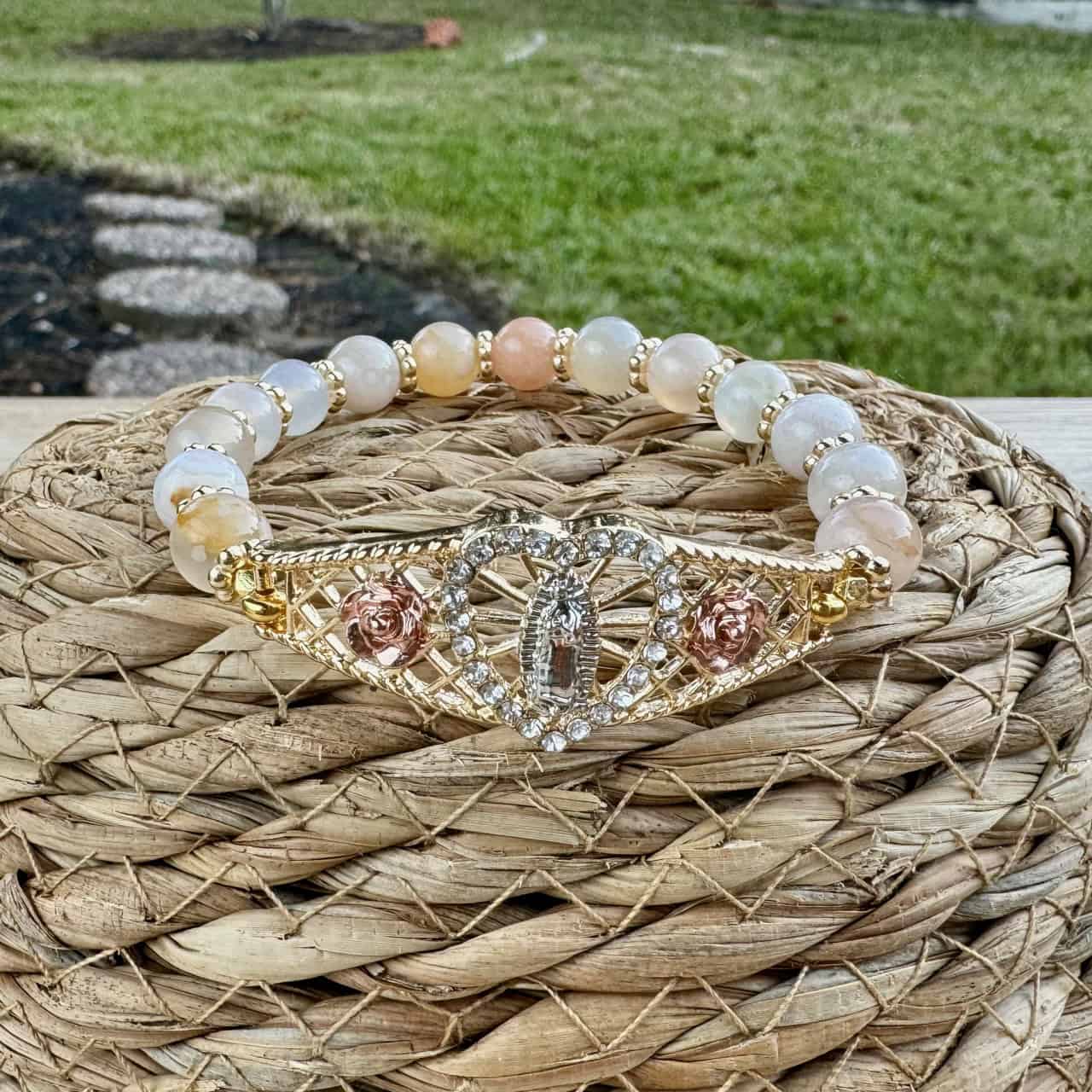 Flower Agate Virgin Mary Crystal Bracelet Flower Agate Virgin Mary Crystal Bracelet