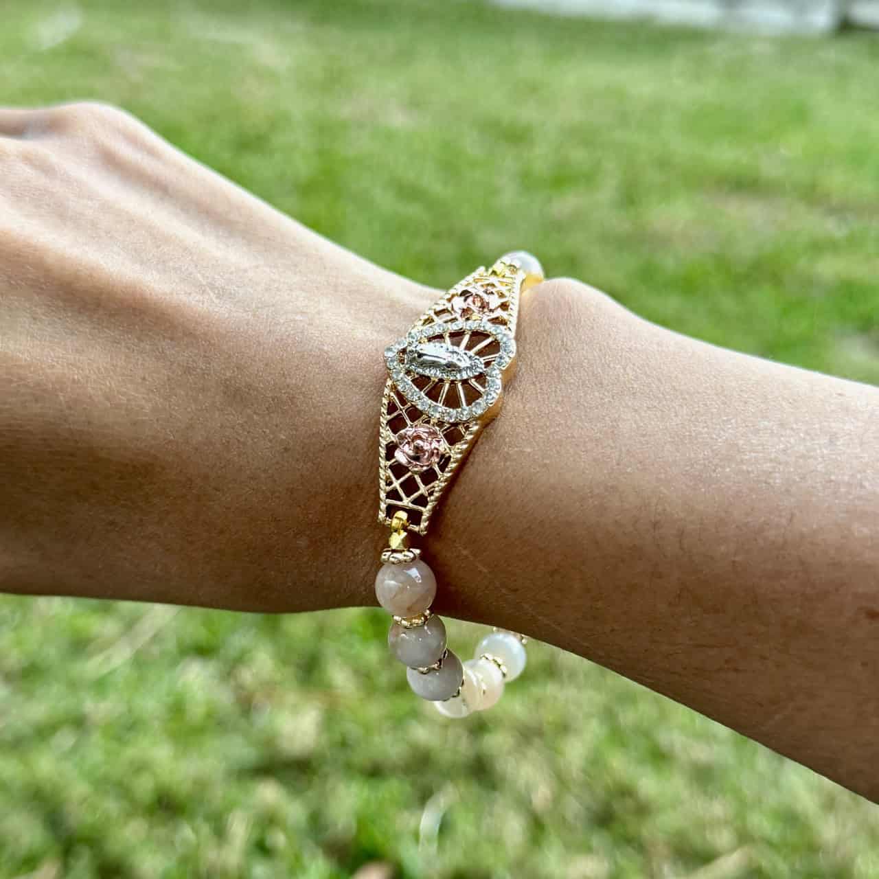 Flower Agate Virgin Mary Crystal Bracelet Flower Agate Virgin Mary Crystal Bracelet