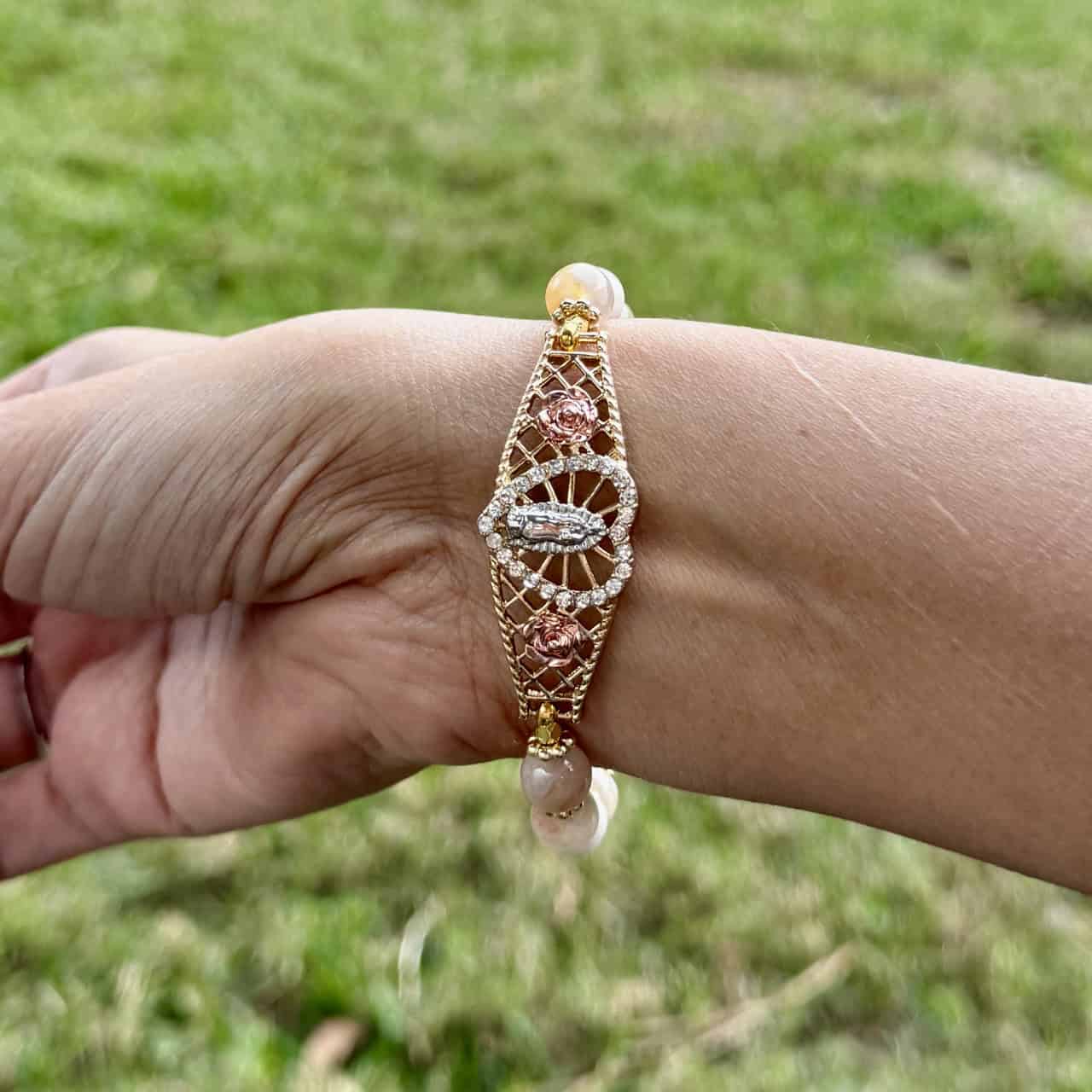 Flower Agate Virgin Mary Crystal Bracelet Flower Agate Virgin Mary Crystal Bracelet