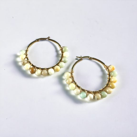 Handmade Gemstone Loop Earrings - Amazonite