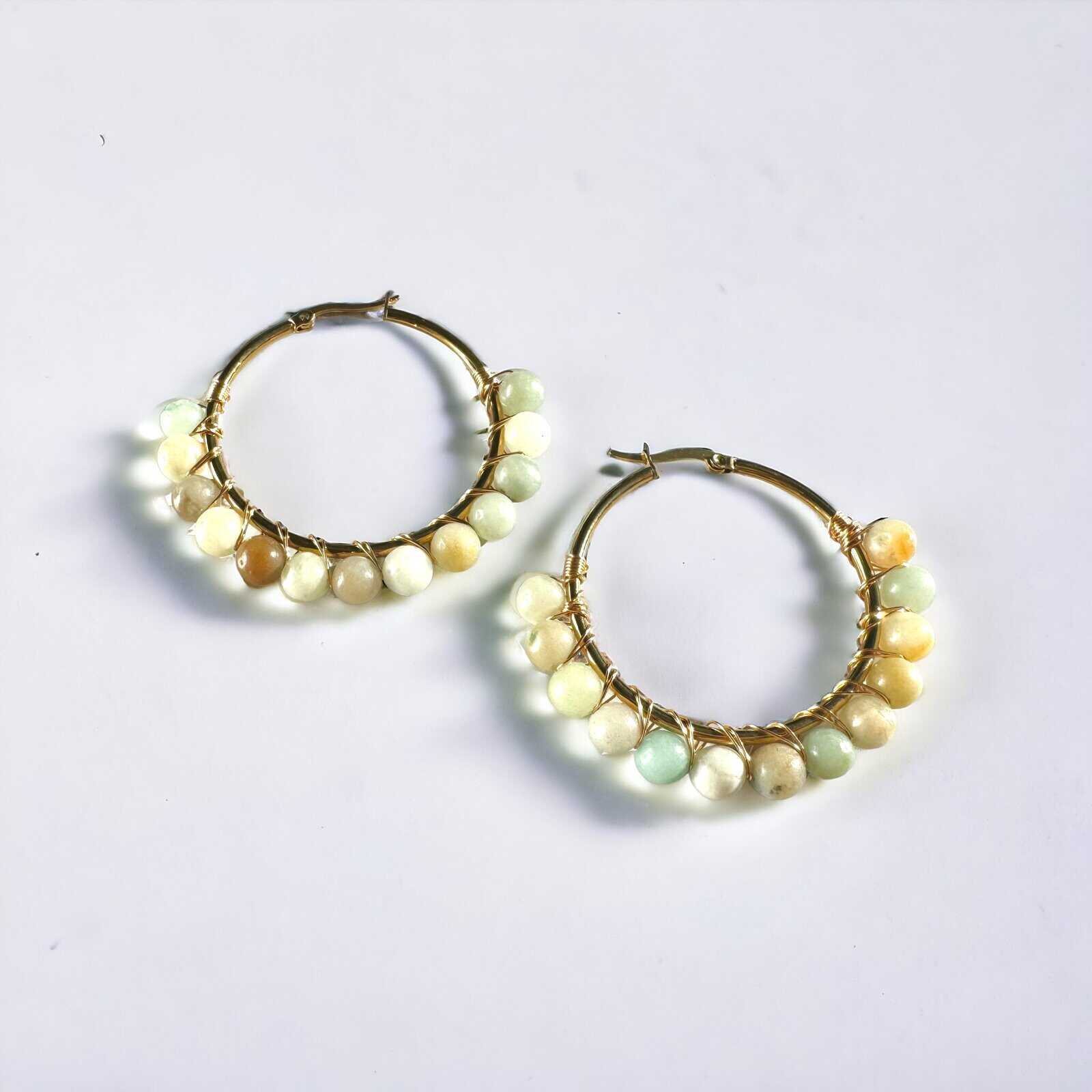 Handmade Gemstone Loop Earrings - Amazonite