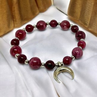 Garnet Chalcedony Bracelet with Moon